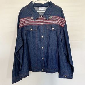 Carolina Blues Shirt Jacket Denim Button Up Long Sleeve Embroidered Plus Size 26